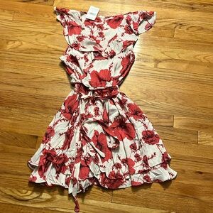 NWT Free People wrap dress with cream with red flowers- size large
